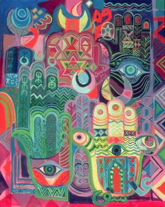 手作为Amulets II，1992（画布上的丙烯酸） 作者 莱拉·沙瓦（Laila Shawa）